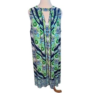 Wisp Woman Sleeveless Graphic Green Blue White Print Dress Size 20W